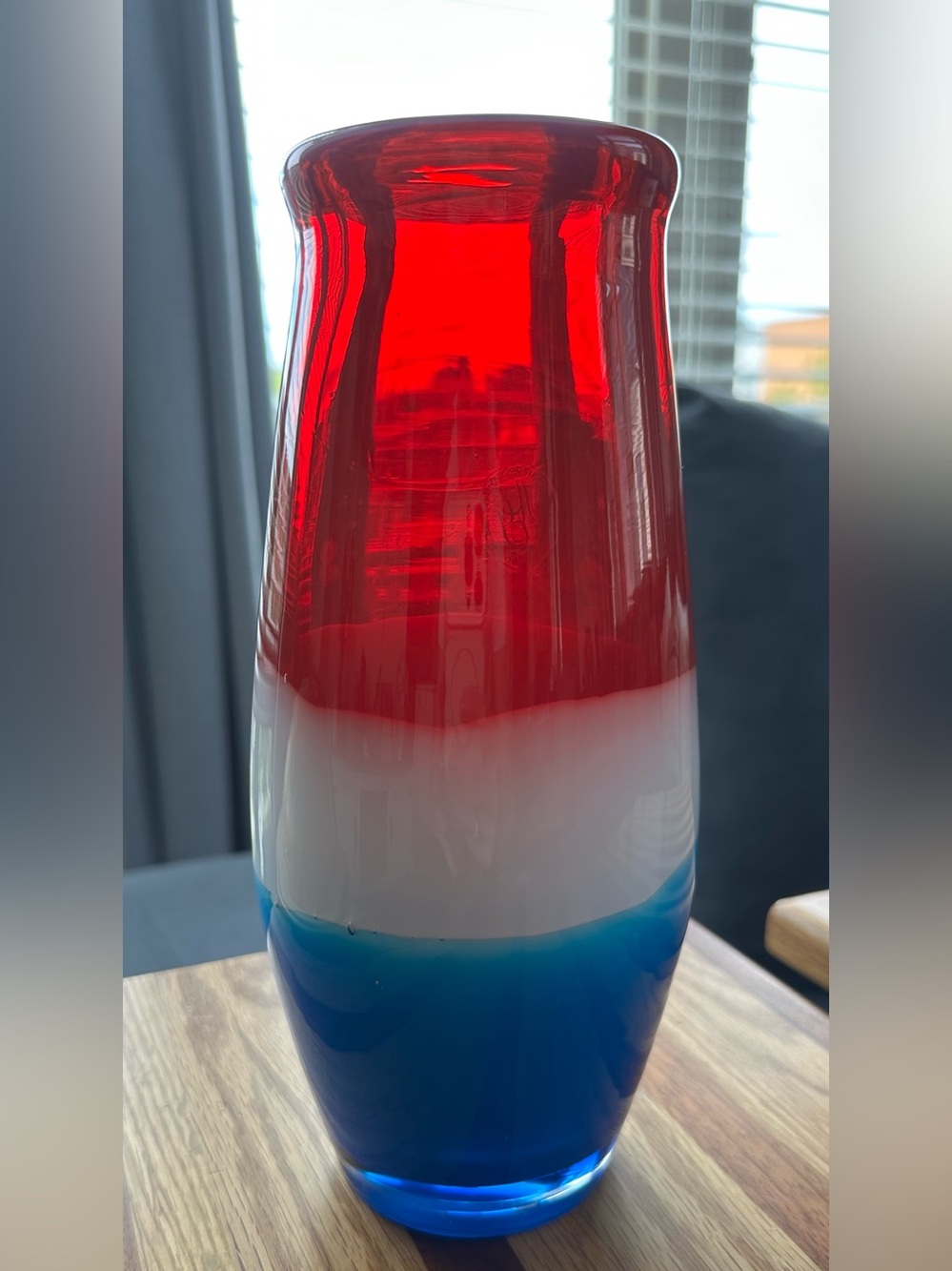 VINTAGE Margie’s Garden patriotic glass vase - hand-blown three-tone
